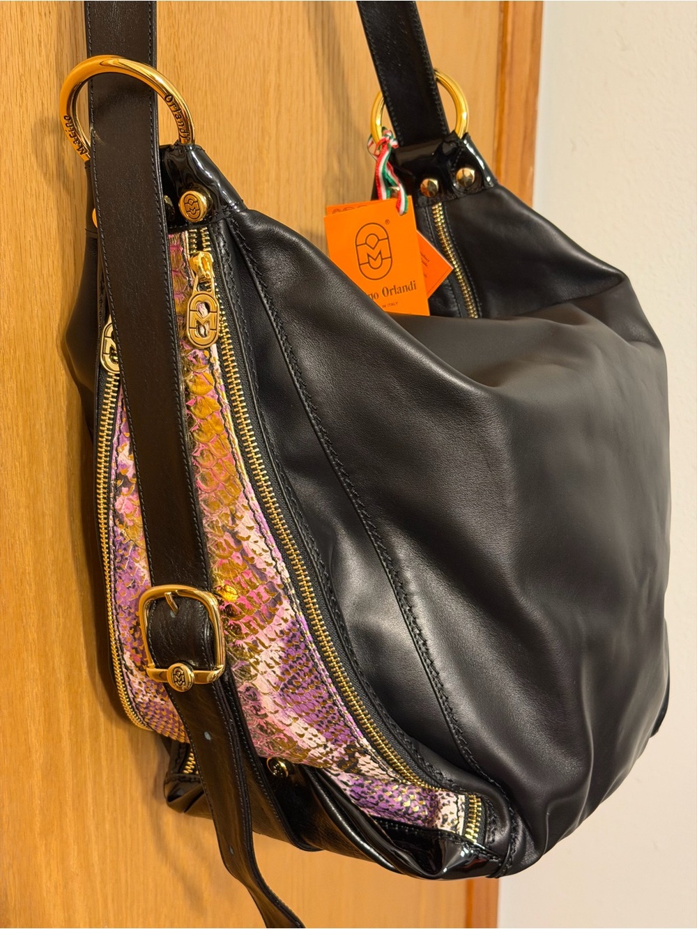 Marino Orlandi 1977 NWT Italian Leather Hobo Bag Python Print Made Italy
